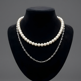 Silver Rhodium Plated Chain & Pearl Duo