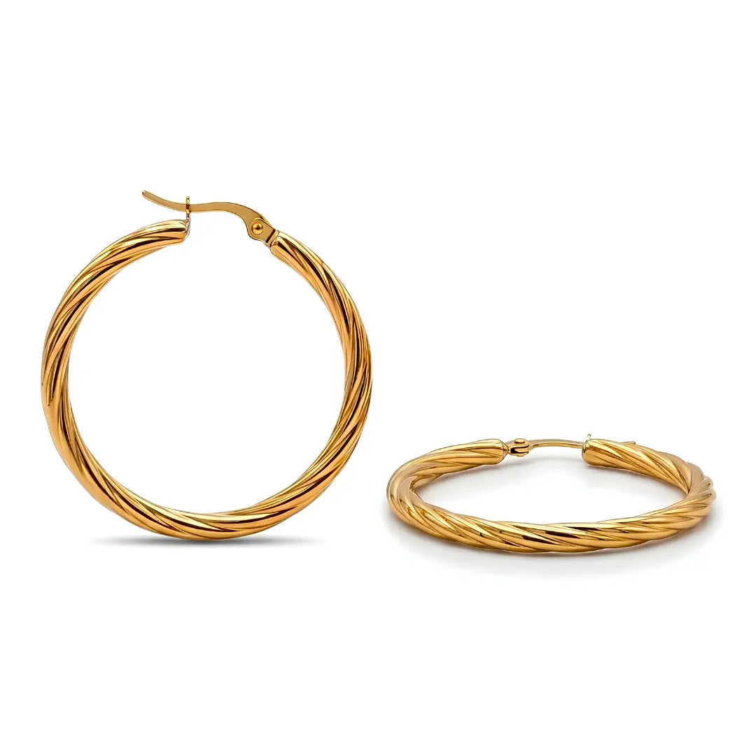 18K 18K Gold Filled Hawaiian Style Twisted Hoop Earrings – Tarnish Proof Hoop Earrings for Women