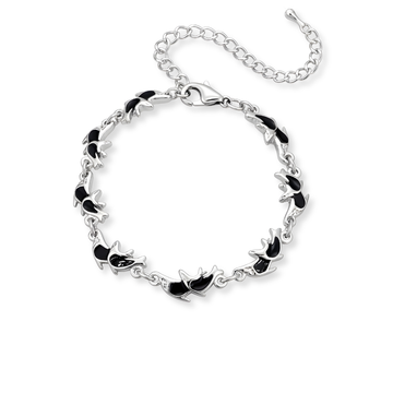Silver Twin Black Enamel Fish Bracelet – 22cm Adjustable