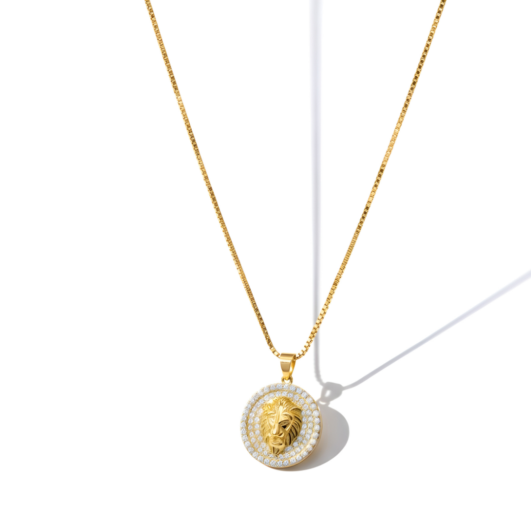 18k Gold Filled Lion Head Pendant with CZ