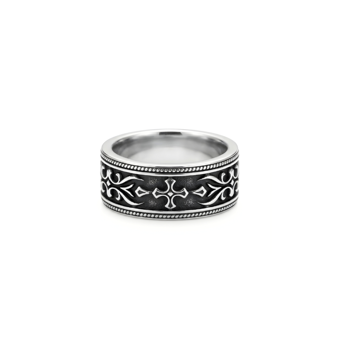 Stainless Steel  Black Viking Mens  Ring