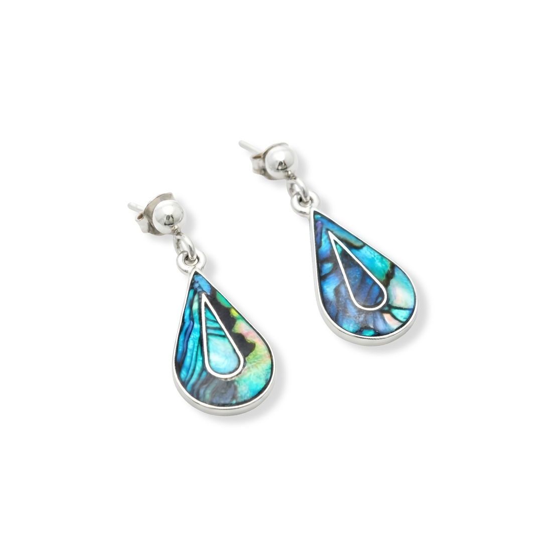 Natural Silver Paua Abalone Shell Teardrop Earrings – Ocean-Inspired Coastal Drop Earrings for Women