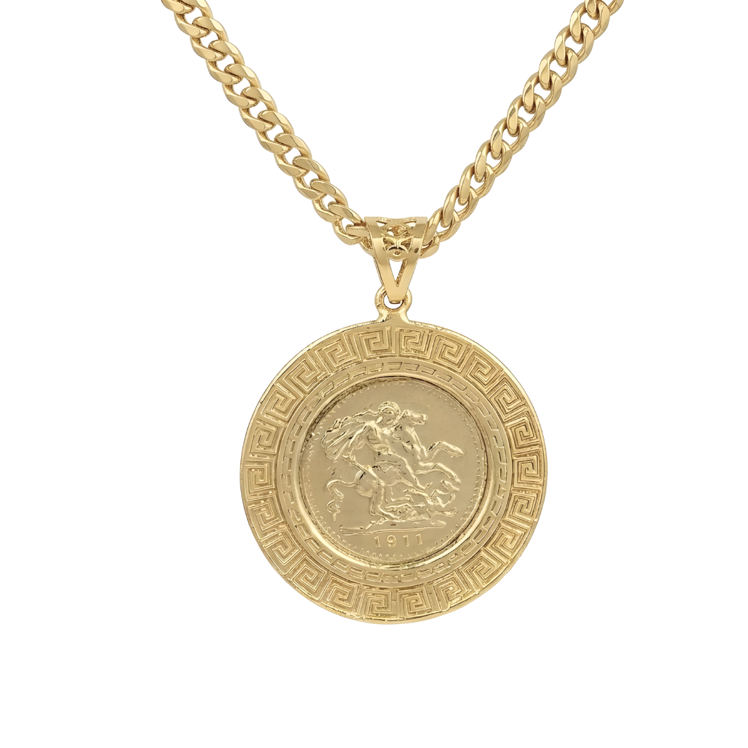 18K Gold Filled Customized  Full Sovereign Pendant Necklace