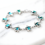 Silver Paua Abalone Shell Angel Link Bracelet – Iridescent Guardian Angel Charm Bracelet for Women