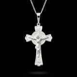 Silver Saint Benedict Crucifix Pendant Necklace with Snake Chain - 40x30mm