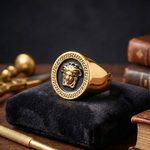 Load image into Gallery viewer, Gold Imperial Crest Ring – Premium Men’s Luxury Statement Jewelry