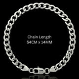 54CM x 14MM Heavy Stainless Steel Cuban Link Chain – Tarnish-Proof Silver Curb Necklace