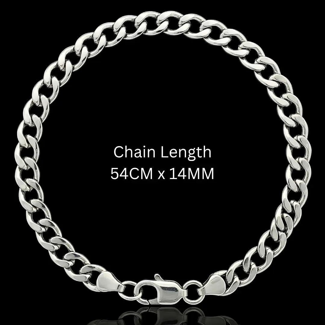 54CM x 14MM Heavy Stainless Steel Cuban Link Chain – Tarnish-Proof Silver Curb Necklace