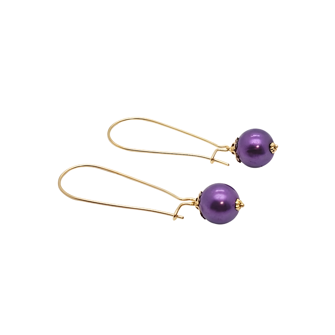 18K Gold Filled Hawaiian Long Hoop Pearl Earrings