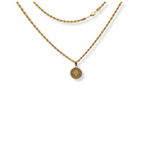 18K Gold Filled Medusa Head Medallion Rope Chain Necklace – Engraved Greek Key Coin Pendant Necklace for Men & Women