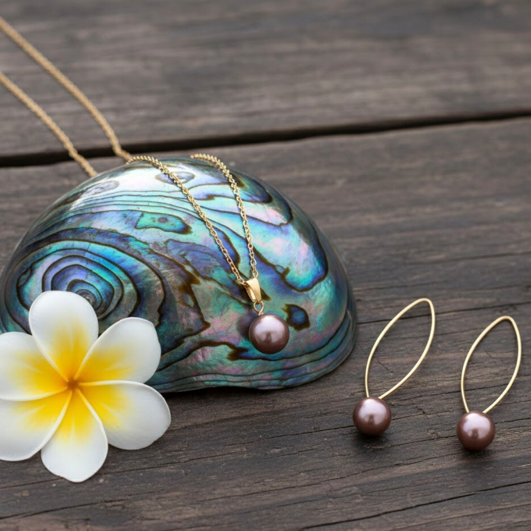 18K Gold Filled Hawaiian Pearl Set