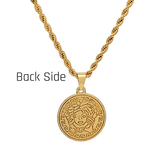 18K Gold Filled Iconic Greek Medusa Head Pendant Necklace – 25mm Medallion with Rope Chain
