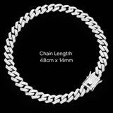 48CM X 14MM Iced-Out Miami Cuban Link Chain for Men –  Silver Pave Diamond Hip Hop Necklace with Secure Box Clasp