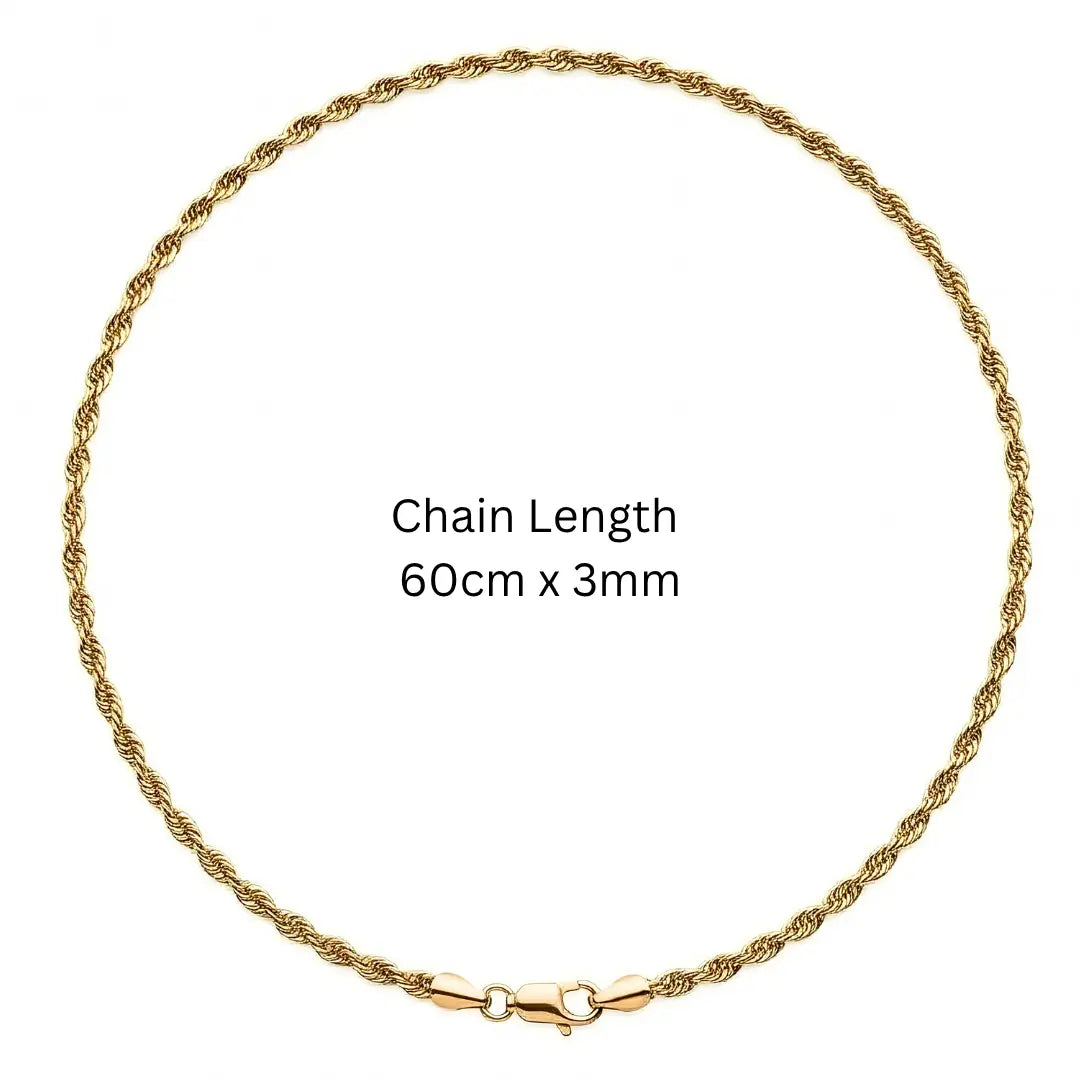18K Gold Filled Rope Chain – 60cm & 3mm Unisex Tarnish-Proof Chain