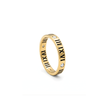18K Gold Filled Roman Numeral Band Ring with Cubic Zirconia Diamonds
