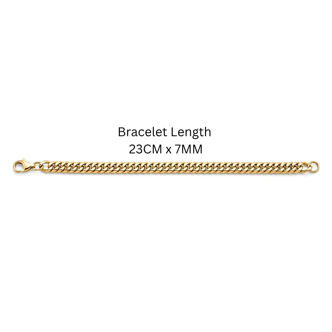 23CM x 7MM 18K Gold Filled Double Curb Chain Bracelet – Unisex Tarnish-Proof Cuban Link Bracelet