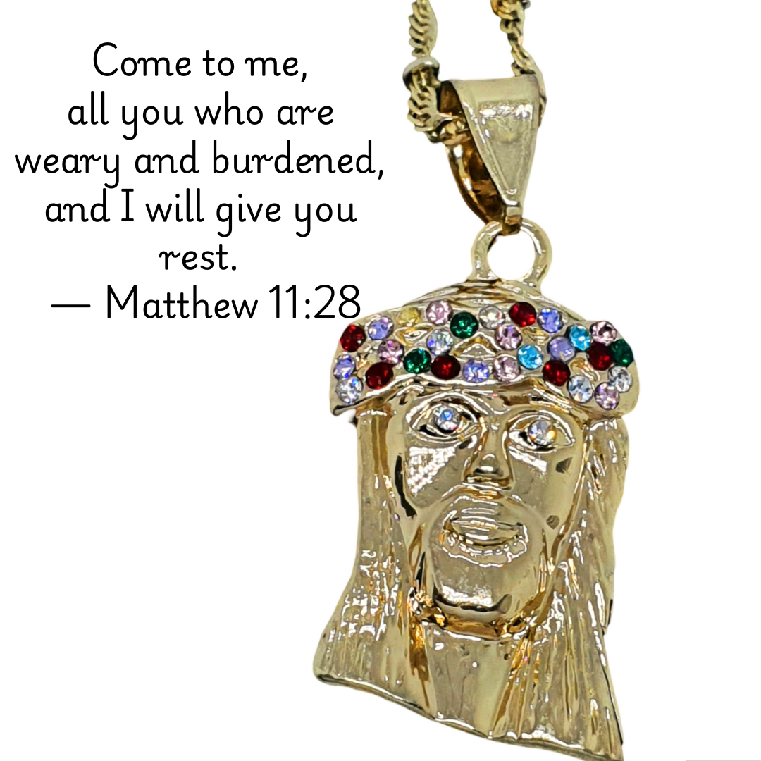 18K Rose Golf Filled Jesus Pendant Necklace
