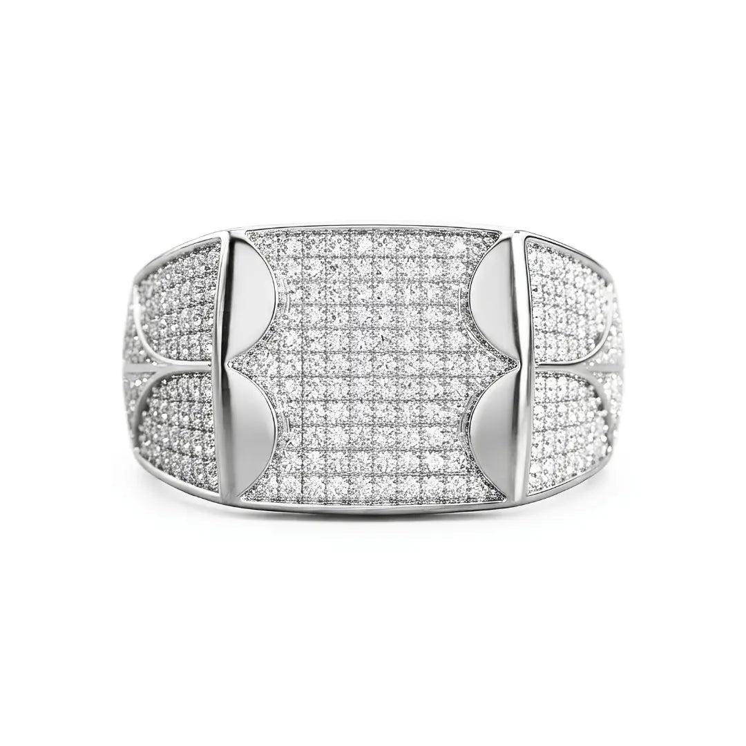 Men's Diamond Pave Signet Ring in Sterling Silver (Tarnish-Proof) - Size 12