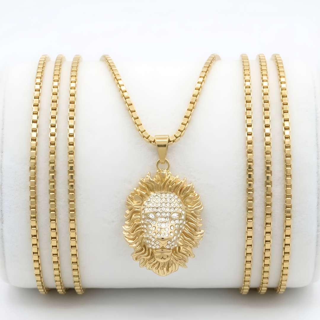 18k Gold Filled Lion Head Pendant with Diamonds