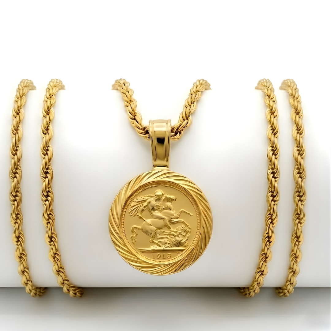 18K Gold Filled 1913 Sovereign Coin Pendant Necklace 24mm