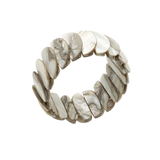 Natural Grey & Brown Mother of Pearl Crescent Disc Stretch Bracelet – Overlapping Shell Segment Wristband