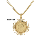 18K Gold Filled 1911 Sovereign Pendant Necklace with 60cm Cuban Link Chain – Filigree Bezel