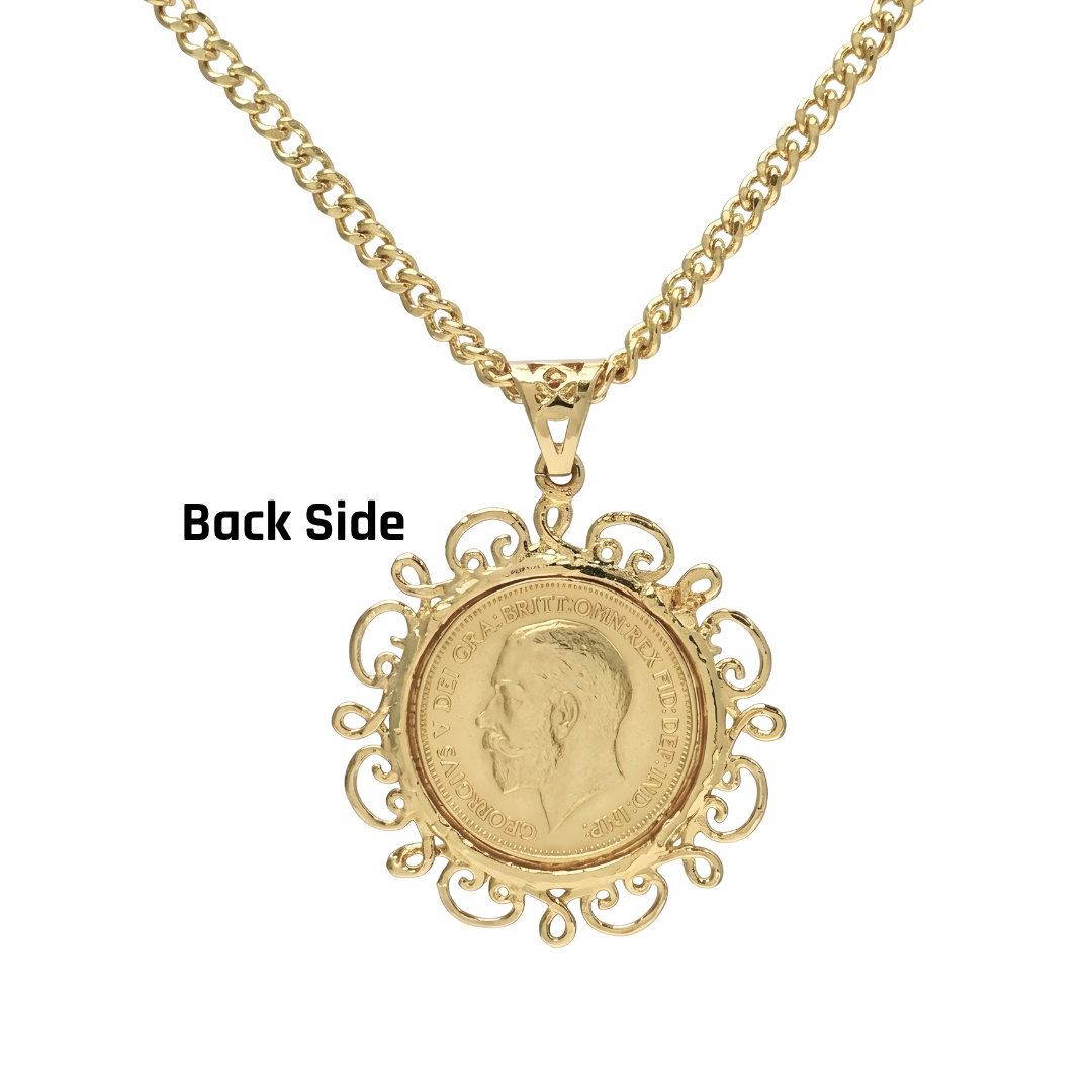 18K Gold Filled 1911 Sovereign Pendant Necklace with 60cm Cuban Link Chain