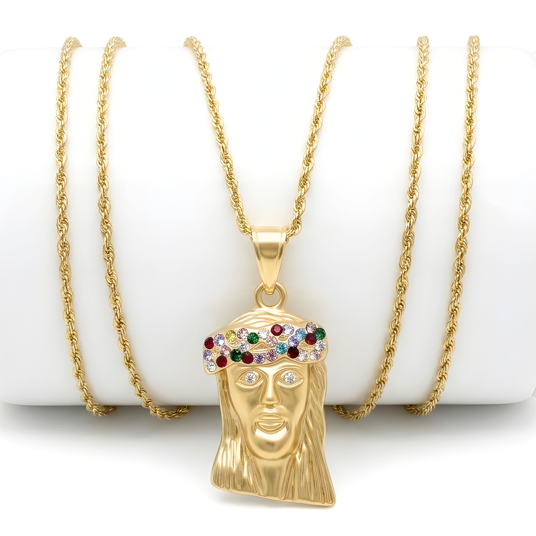 18K Rose Golf Filled Jesus Pendant Necklace