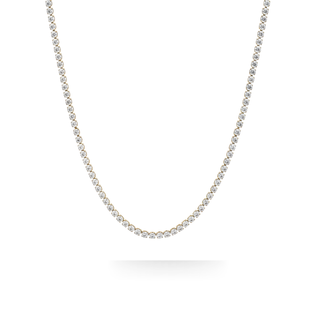 18K Gold Filled Moissanite Diamond Tennis Chain Necklace – Classic Four-Prong Solitaire Tennis Necklace for Men & Women