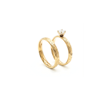 14K Gold Filled Hawaiian Heirloom Twin Ring Set – Engraved Plumeria & Scroll Solitaire Stacking Rings for Women