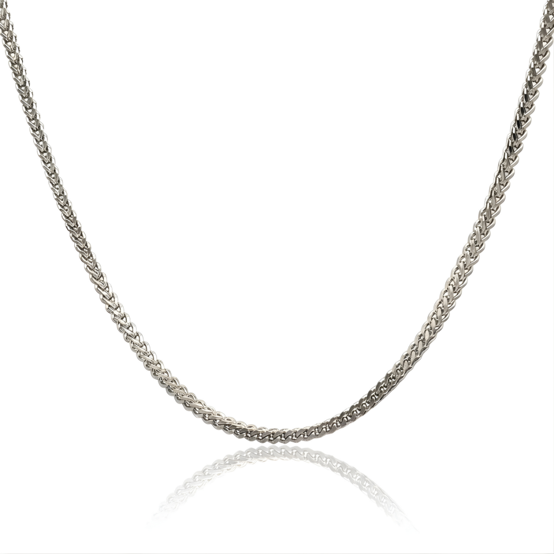 Stainless Steel Silver Woven Franco Wheat Chain Necklace – Tarnish-Proof Braided Link Chain for Men & Women