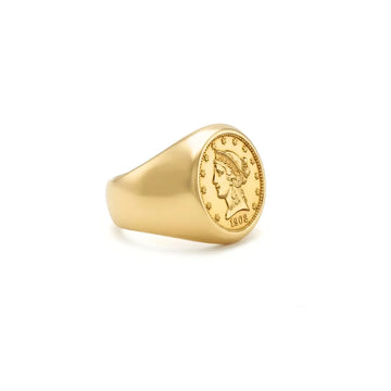 18K Gold Filled Vintage Liberty Coin Ring – 1902 Lady Liberty Signet Ring