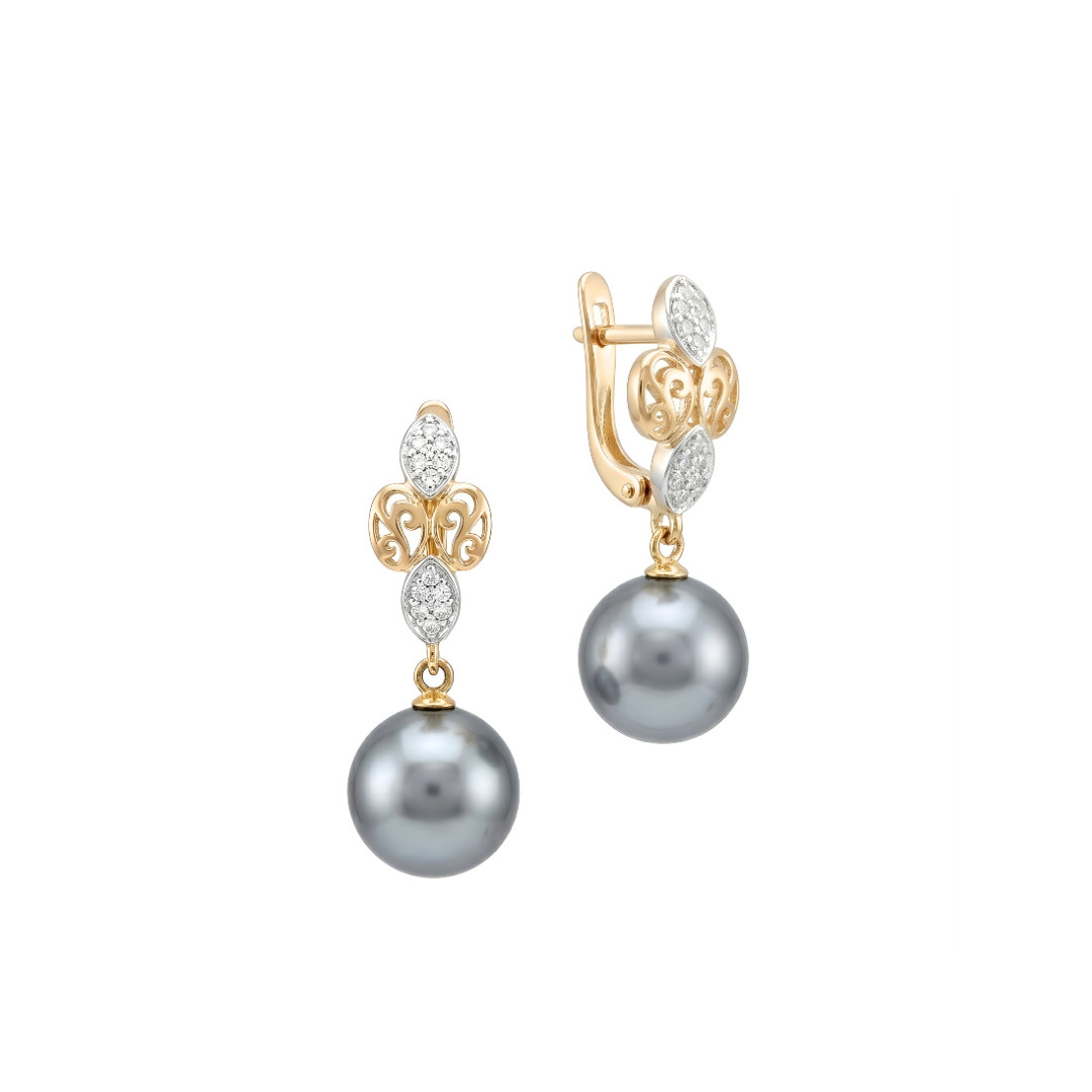 18K Gold Filled Hawaiian Pearl Necklace  with Diamond Huggie Earrings