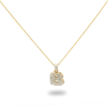 18K Gold Filled Iced Out Pavé Initial Letter Pendant Necklace – Sparkling CZ Alphabet Monogram Necklace for Women & Men