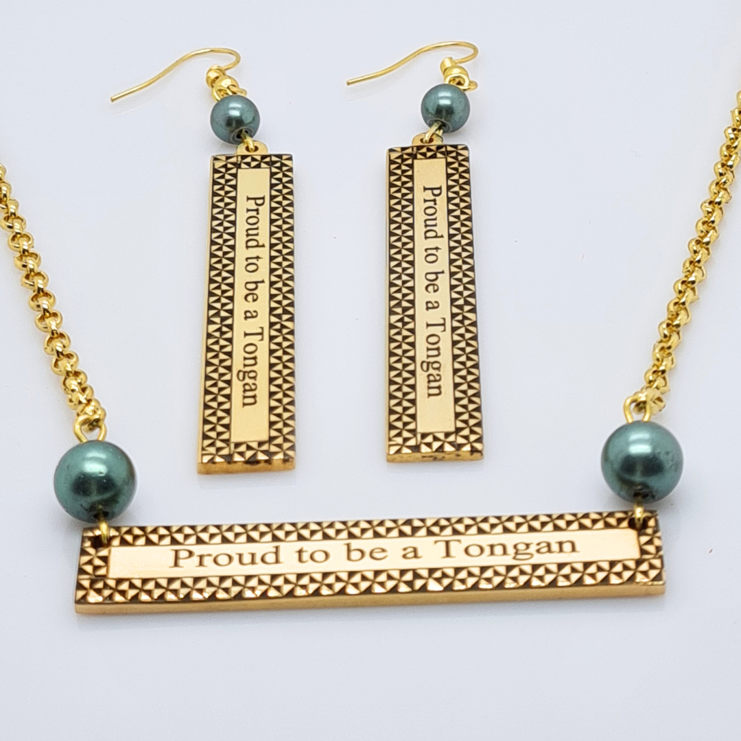 14k Gold Filled "PROUD TO BE A TONGAN' Necklace Set