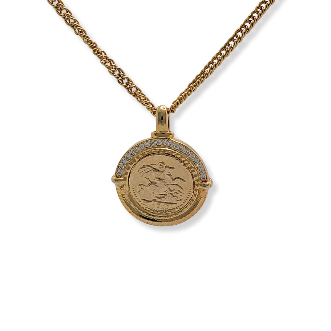 18K Gold Filled Sovereign Pendant Necklace with CZ