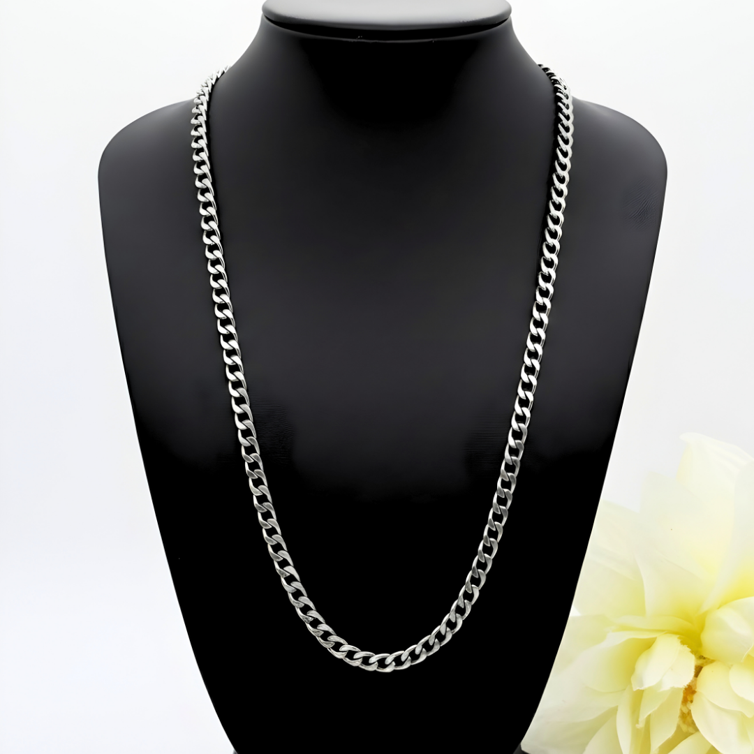 Silver Rhodium plated Tarnish Proof Cuban Link Chain