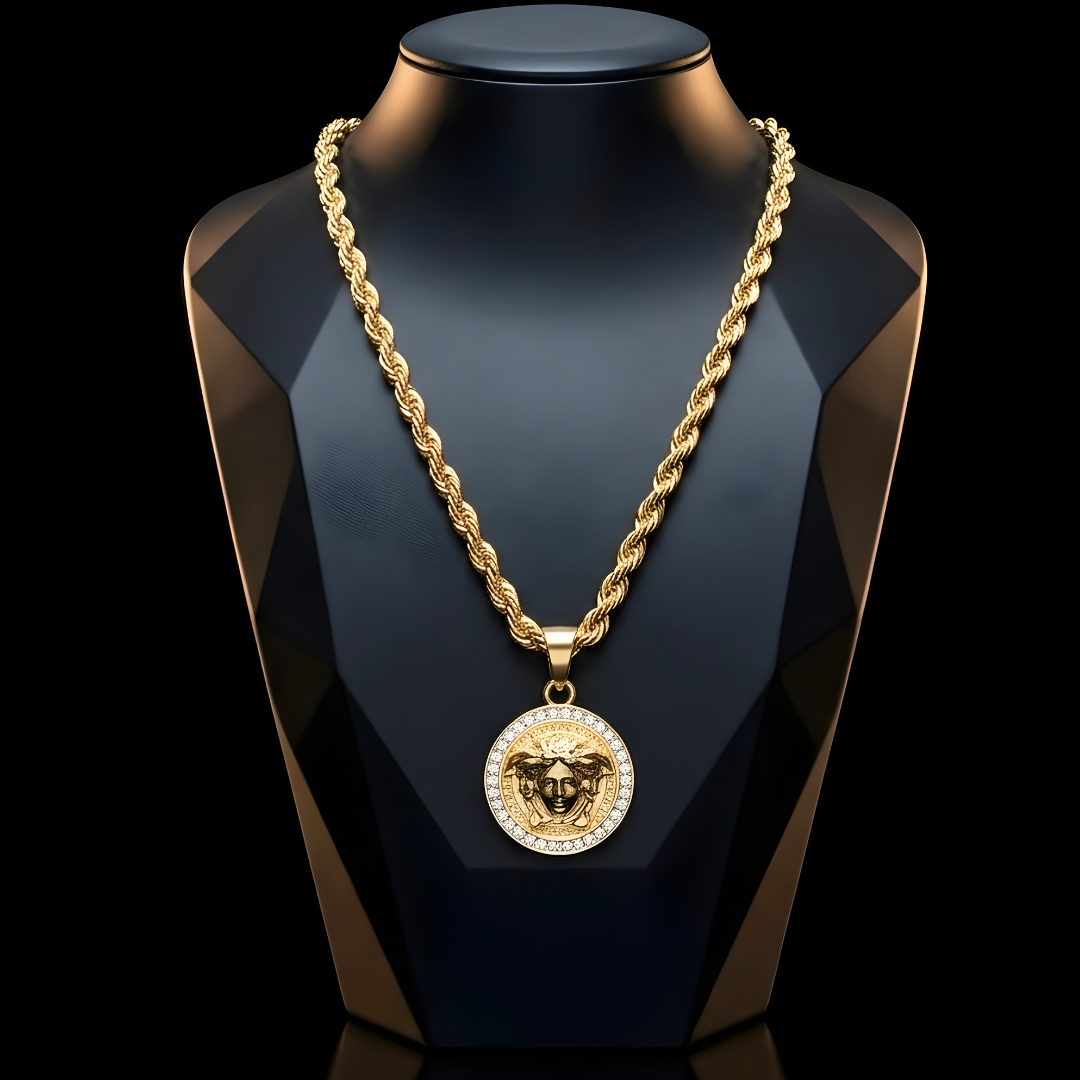 18K Gold Filled Iconic Greek Medusa Head Pendant Necklace with CZ Diamond Halo