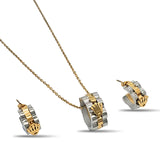18K Gold Filled Two-Tone Crown Pendant Necklace & Hoop Earrings Set – 60cm Cable Chain & 18mm Matching Hoops for Women & Men