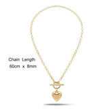 18K Gold Filled Belcher Chain Heart Pendant Necklace – 60cm 8mm Rolo Chain with Front Toggle Clasp for Women & Men