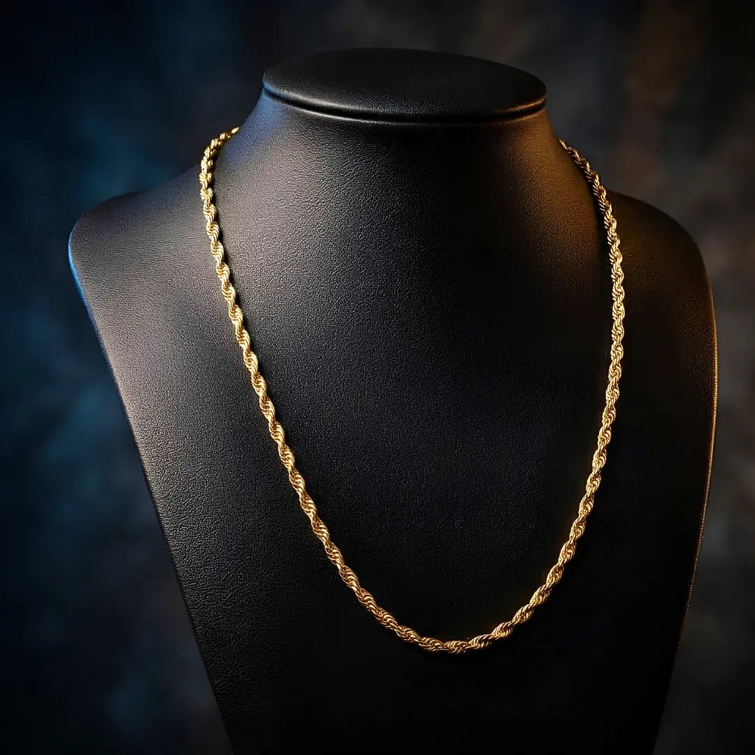 18K Gold Filled Square Rope Chain Necklace – 60cm 3mm Diamond-Cut Twisted Link Chain for Men & Women