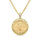 14K Gold Filled Mexican 50 Pesos Centenario Coin Pendant Necklace – 60cm 6mm Curb Chain Greek Key Medallion for Men & Women