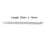 Silver Stainless Steel Cuban Link Bracelet – 23cm 14mm Bold Curb Chain with Double Safety Box Clasp for Men