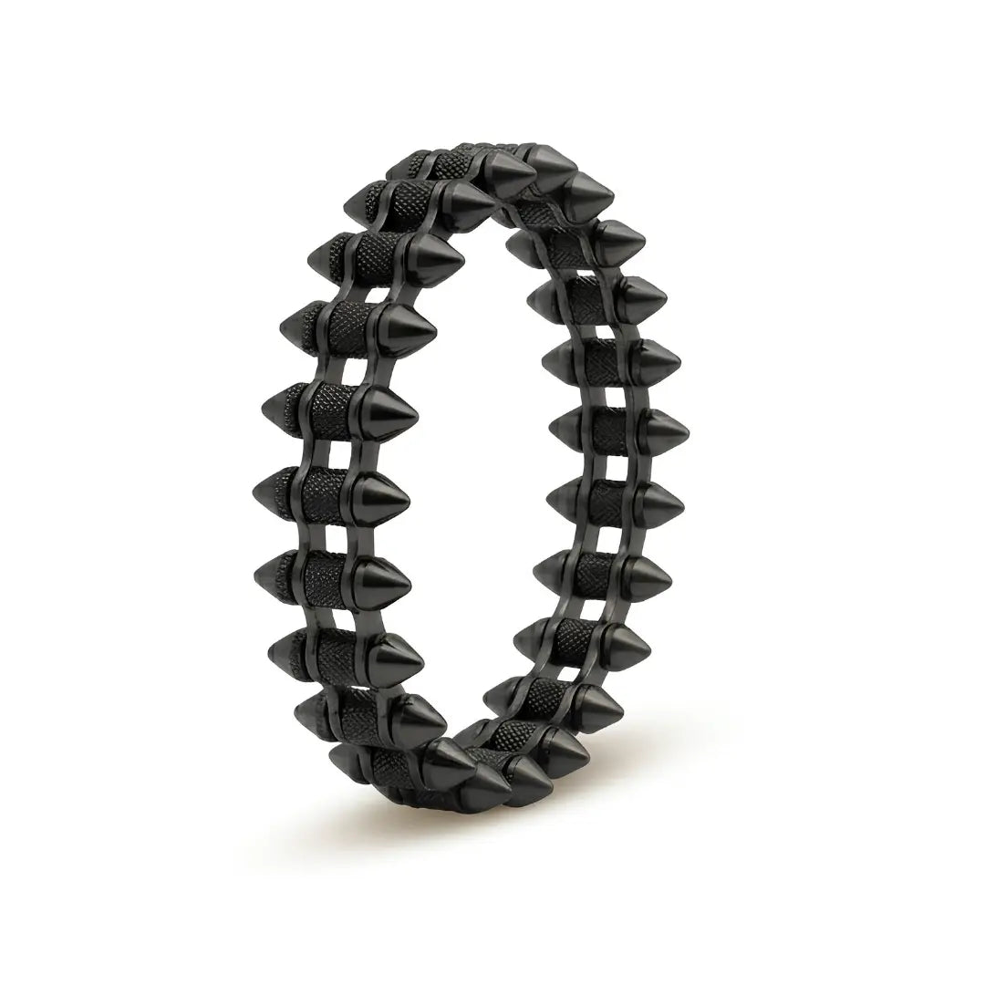 Geometric Spike Mesh Bracelet – 21cm 18mm Dual-Spike Link Punk Statement Cuff in Gold, Black & Silver for Men