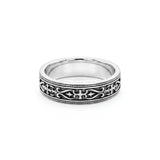 Vintage Filigree Cross & Scroll Sterling Silver Ring – Ornate Wide Band with Beaded Edging & Antiqued Finish for Men