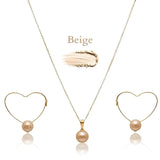 18K Gold Filled Hawaiian Pearl Necklace & Heart Drop Earrings Set – 12mm High-Luster Pearl with 60cm Chain in 9 Colors