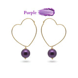 18K Gold Filled Heart Shape Pearl Drop Earrings – 12mm High-Luster Pearl with 35mm Dangle in 4 Island Shades for Women