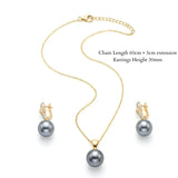 18K Gold Filled Hawaiian Pearl Necklace with Pavé Diamond Huggie Earrings Set – 12mm High-Luster Pearl with 60cm Chain for Women