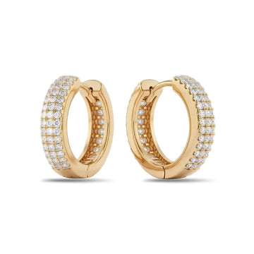 18K Gold Filled Diamond Huggie Hoop Earrings – 15mm x 15mm Pavé Crystal Click-Lock Earrings for Women