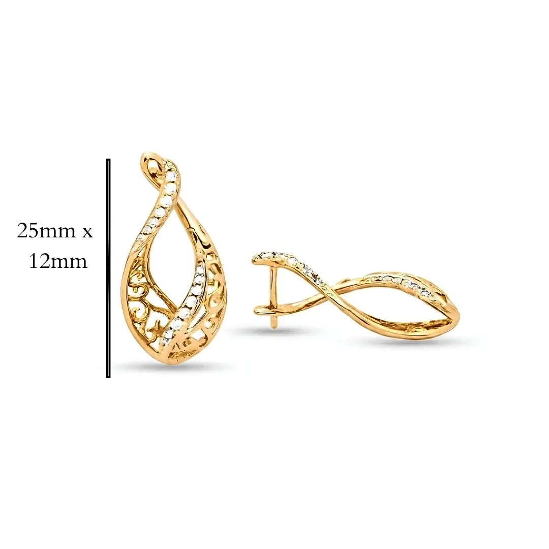 18K Gold Filled Egyptian Pattern Huggie Earrings with Cubic Zirconia – 12mm Wavy Textured Heritage Hoop Earrings for Women